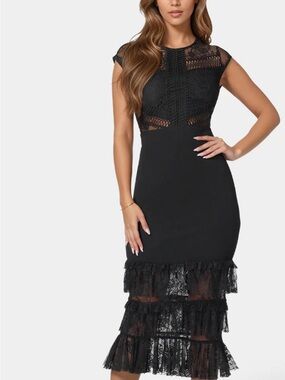 bebe Black Lace-Trim Midi Dress Sz large